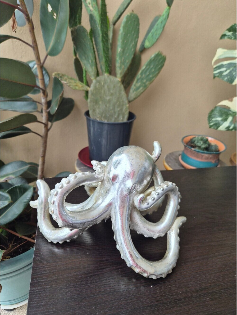 Large Silver Octopus Sculpture Coastal Nautical Tabletop Decor 12" - Picture 5 of 6